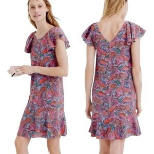 J. Crew Silk Paisley Flutter Sleeve Short Shift Dress Women’s 12